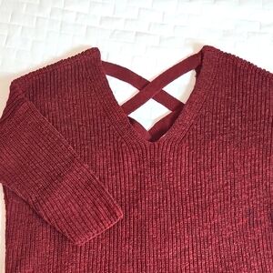 2 For $30 - Express Burgundy V-Neck Sweater with Crisscross Back
